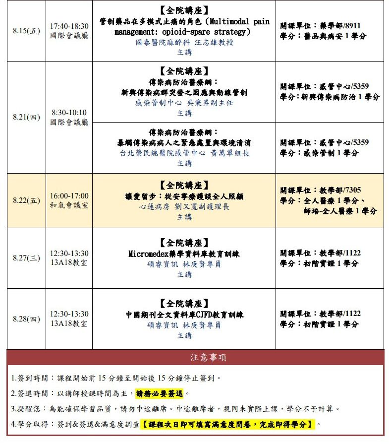 8月份全院演講&教師培育課程