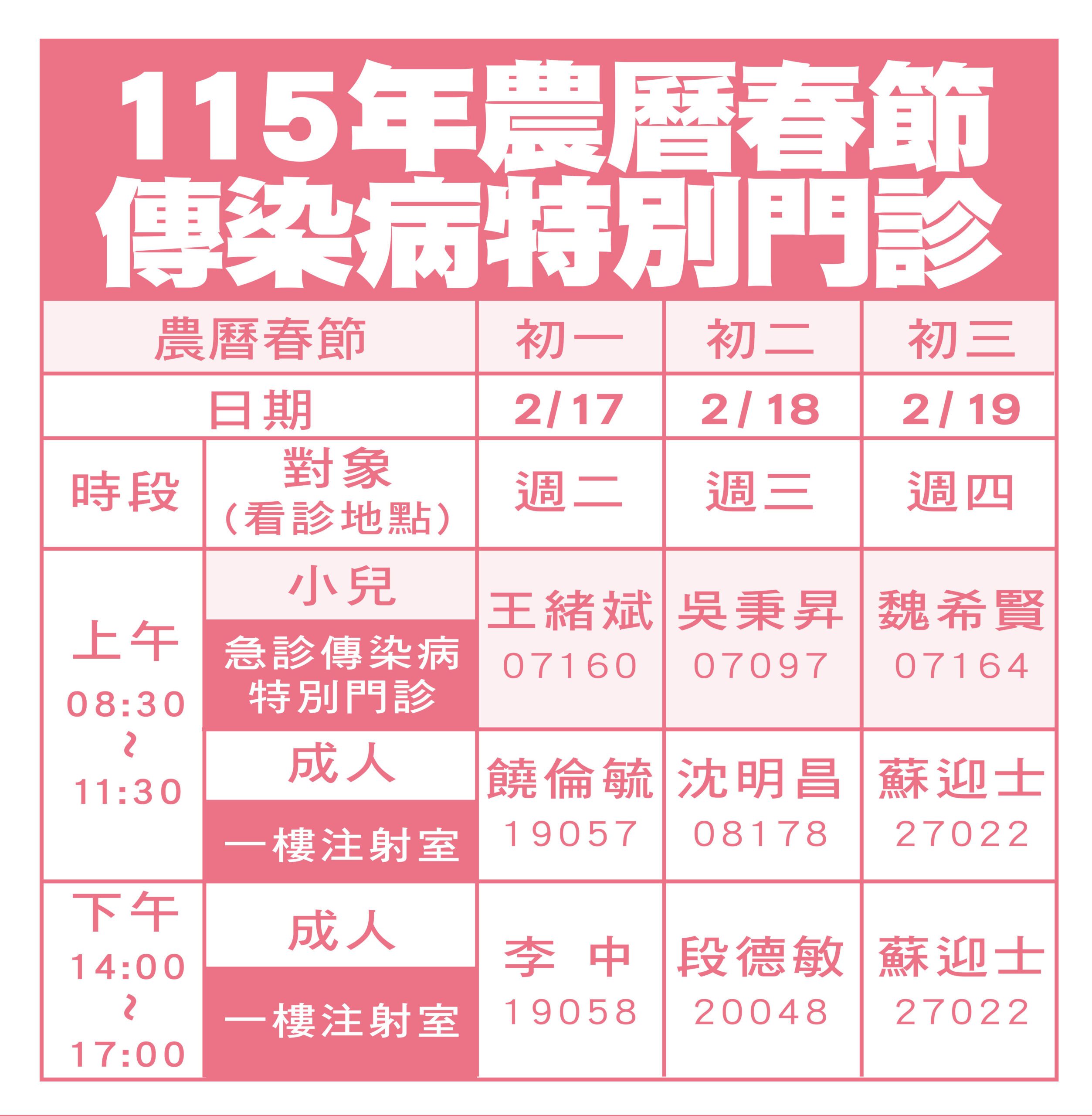 115年傳染病特別門診