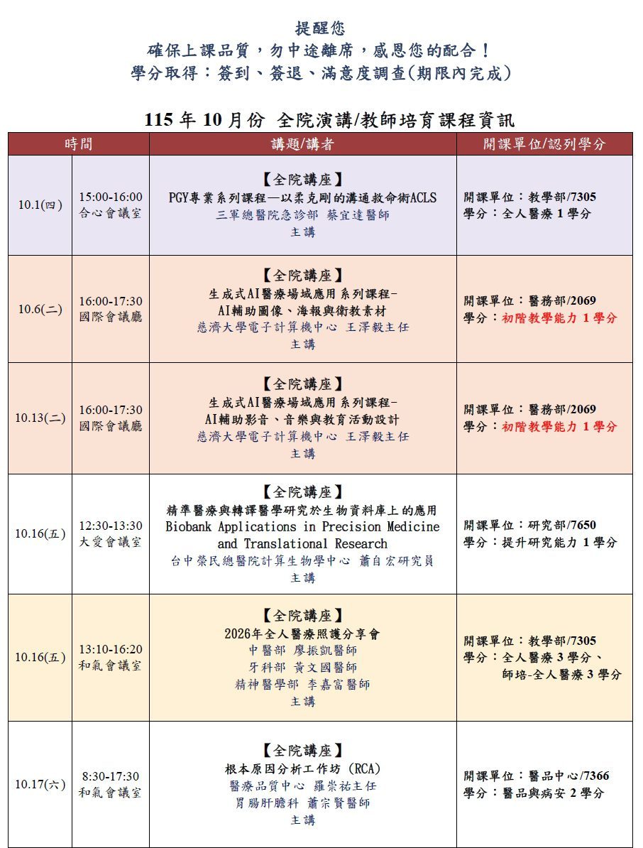 10月份全院演講&教師培育課程
